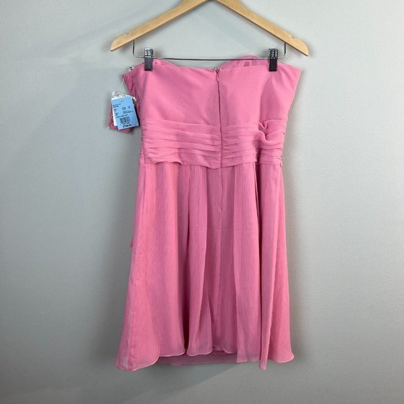 Davids Bridal Strapless Dress 12 Rosepetal Crinkle Chiffon Cascade Bridesmaid - Picture 5 of 13